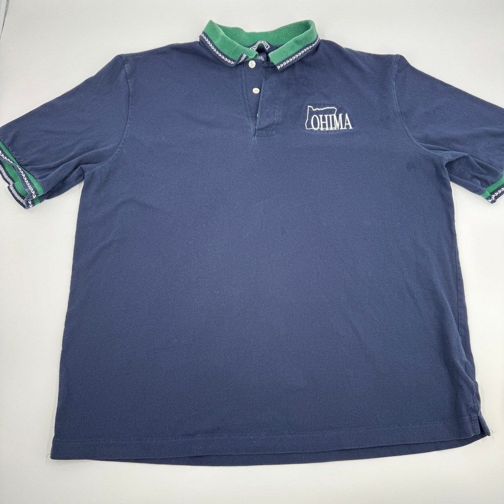 Lands' End Polo Shirt Mens XL Navy Blue Oregon OHIMA USA Made Tipped Collar